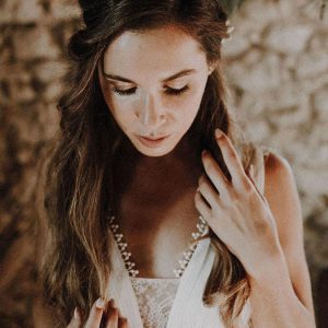 Ivory Boho Chiffon Pleated A-Line With Train Backless Sleeveless V-Neck Wedding Dress - Image 5