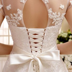 Ivory Lace Up Vintage A Line Tea Length Bridal Short  Dress Free Customization - Image 7