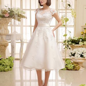 Ivory Lace Up Vintage A Line Tea Length Bridal Short  Dress Free Customization - Image 2