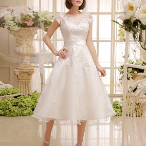 Ivory Lace Up Vintage A Line Tea Length Bridal Short  Dress Free Customization - Image 8
