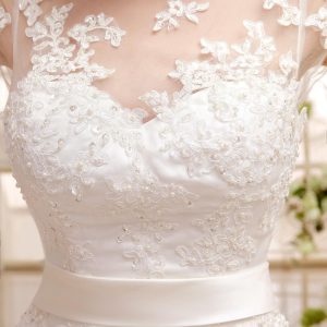 Ivory Lace Up Vintage A Line Tea Length Bridal Short  Dress Free Customization - Image 5