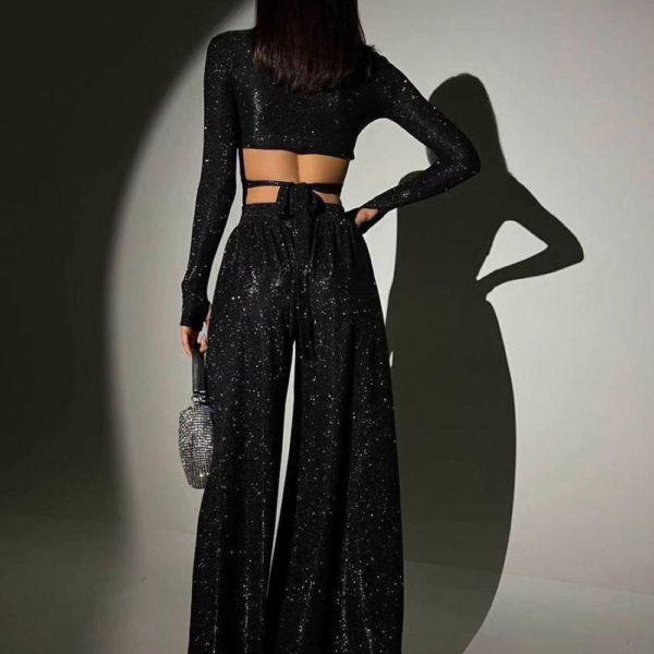 Pant Set  Chic Party Lace Up Polyester - Image 3