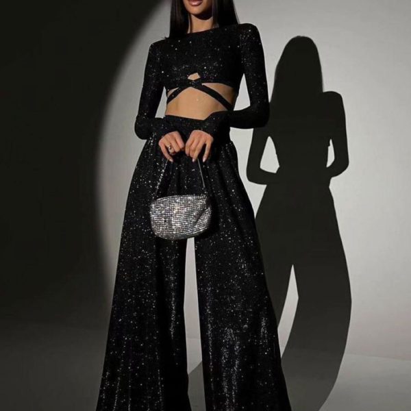 Pant Set  Chic Party Lace Up Polyester