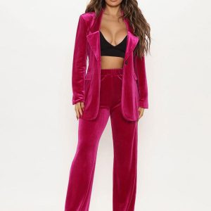 Lapel Top And Straight Leg Pants Solid Color 2 Pieces Set - Image 8