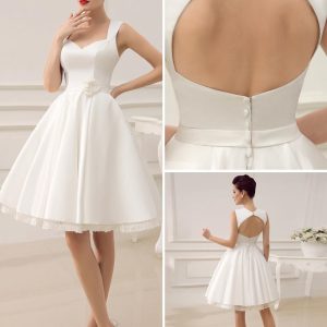 Short Wedding Dress Satin 1950S Vintage Sweetheart Neckline Applique Bridal Dress Free Customization - Image 3