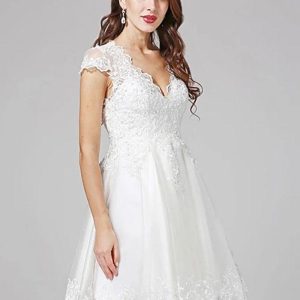 Short Wedding Dress V-Neck Short Sleeves A-Line Short Bridal Gowns - Image 2