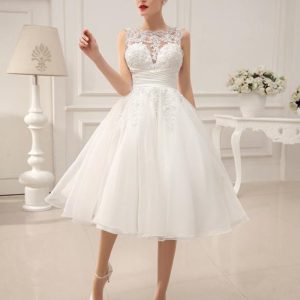 Short Wedding Dress Vintage Lace Beading Pleated Sequins Backless Bridal Dress Free Customization