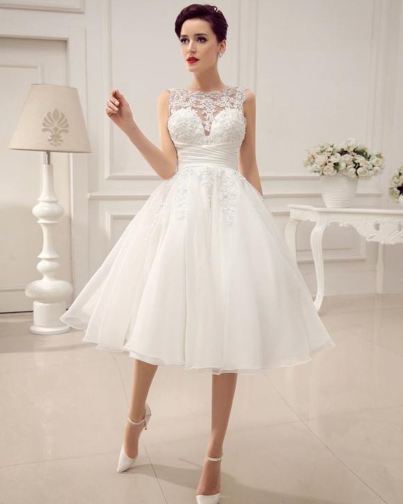 Short Wedding Dress Vintage Lace Beading Pleated Sequins Backless Bridal Dress Free Customization
