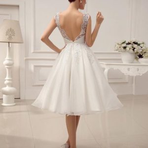 Short Wedding Dress Vintage Lace Beading Pleated Sequins Backless Bridal Dress Free Customization - Image 3