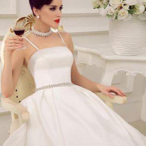 Short Wedding Dress With Pearls At Waist Vintage Spaghetti Straps Backless Satin Bridal Dress Free Customization - Image 6