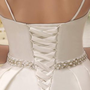 Short Wedding Dress With Pearls At Waist Vintage Spaghetti Straps Backless Satin Bridal Dress Free Customization - Image 7
