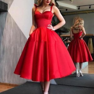 Vintage 1950S Red Straps Pleated Bridal Dresses Free Customization