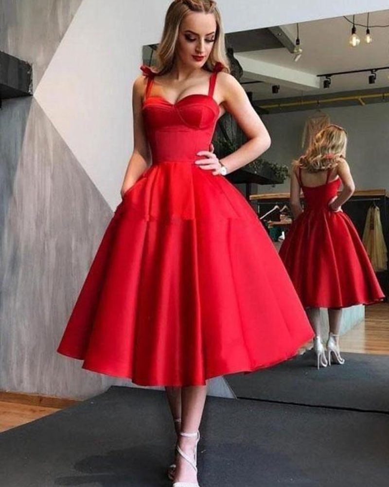 Vintage 1950S Red Straps Pleated Bridal Dresses Free Customization