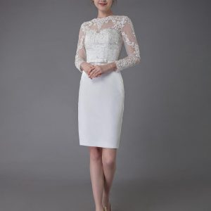 Vintage Wedding Dresses Jewel Long Sleeve Sheath Short Bridal Dress - Image 5