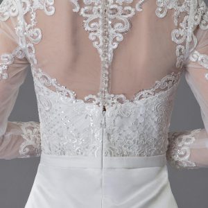 Vintage Wedding Dresses Jewel Long Sleeve Sheath Short Bridal Dress - Image 10