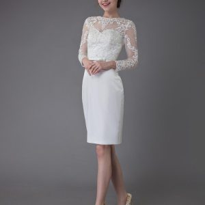 Vintage Wedding Dresses Jewel Long Sleeve Sheath Short Bridal Dress