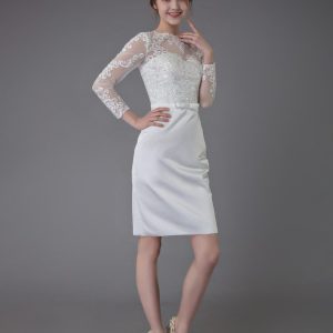 Vintage Wedding Dresses Jewel Long Sleeve Sheath Short Bridal Dress - Image 4