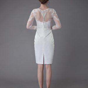 Vintage Wedding Dresses Jewel Long Sleeve Sheath Short Bridal Dress - Image 7