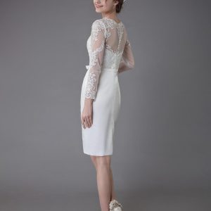 Vintage Wedding Dresses Jewel Long Sleeve Sheath Short Bridal Dress - Image 8