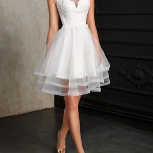 Wedding Dresses A Line Jewel Neck Sleeveless Tulle Short Bridal Dress