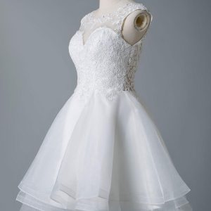 Wedding Dresses A Line Jewel Neck Sleeveless Tulle Short Bridal Dress - Image 6