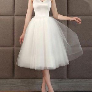 Wedding Dresses Sweetheart Neck Sleeveless A Line Tea Length Short Bridal Dress