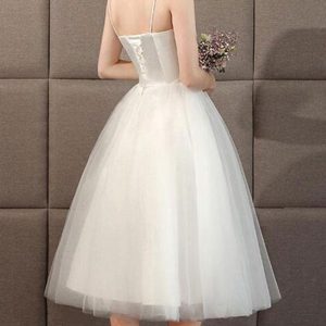 Wedding Dresses Sweetheart Neck Sleeveless A Line Tea Length Short Bridal Dress - Image 3