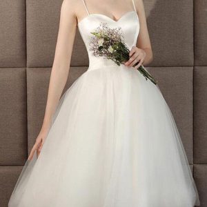 Wedding Dresses Sweetheart Neck Sleeveless A Line Tea Length Short Bridal Dress - Image 4