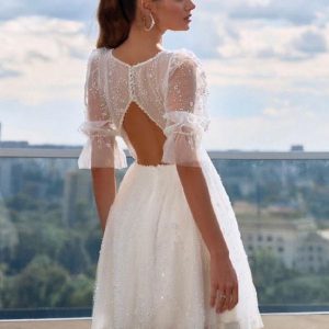 Wedding Dresses V-Neck Short Sleeves A-Line Short Bridal Gowns - Image 2