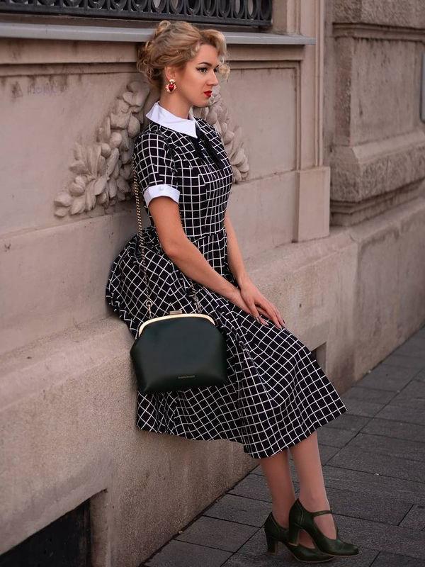 Women 1950s Vintage Buttons Dress Audrey Hepburn Rockabilly Christmas Plaid  Cocktail Party Homecoming Swing Dresses