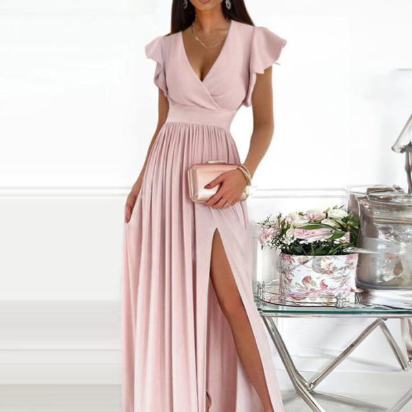Maxi Dress Short Sleeves V-Neck Floral Print Party Dress