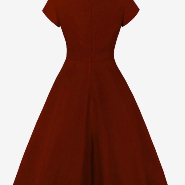 1950s Audrey Hepburn Style Retro Dress Jewel Neck Short Sleeves Midi Rockabilly Dress