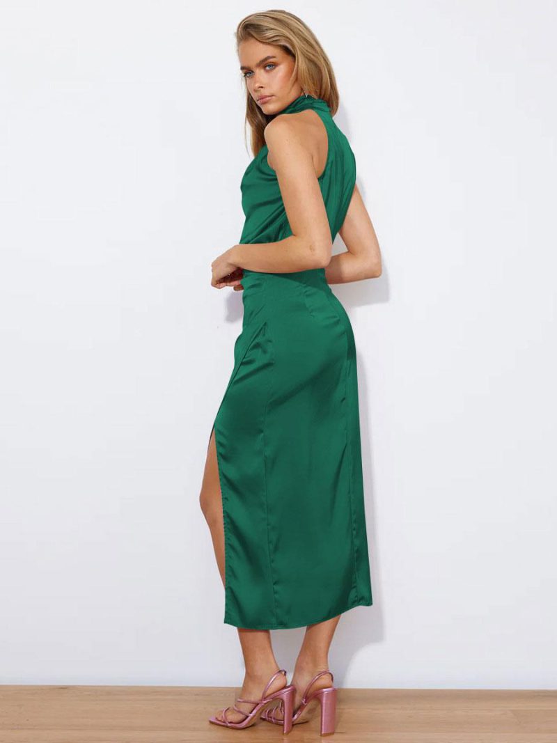Asymmetrical Midi Dress Mock Neck Surplice Skirt Prom Dresses