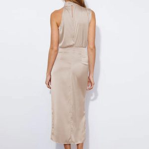Asymmetrical Midi Dress Mock Neck Surplice Skirt Prom Dresses