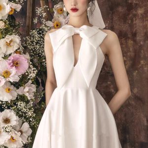 Bows Midi Dress Cutout A-Line Elegant Prom Dresses In White
