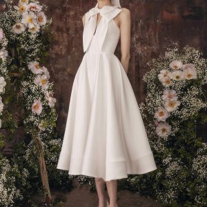 Bows Midi Dress Cutout A-Line Elegant Prom Dresses In White