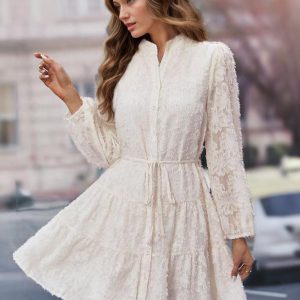 Floral Dress Midi Dress Long Sleeves Jewel Neck Classic Sash Medium Fall