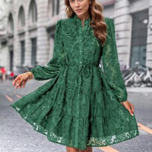 Floral Dress Midi Dress Long Sleeves Jewel Neck Classic Sash Medium Fall