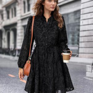 Floral Dress Midi Dress Long Sleeves Jewel Neck Classic Sash Medium Fall