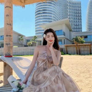 Backless Beach Bohemian Halter V-collar long Sundress Boho dresses - Image 4