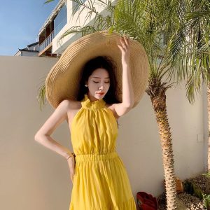 Backless Long Dress Beach Vintage Spaghetti Strap Fashion Evening Party Sundress - Image 3
