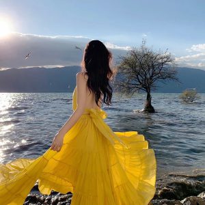 Backless Long Dress Beach Vintage Spaghetti Strap Fashion Evening Party Sundress - Image 5