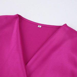 Bodycon Dresses Rose V-Neck Pleated Long Sleeves Pencil Dress - Image 7