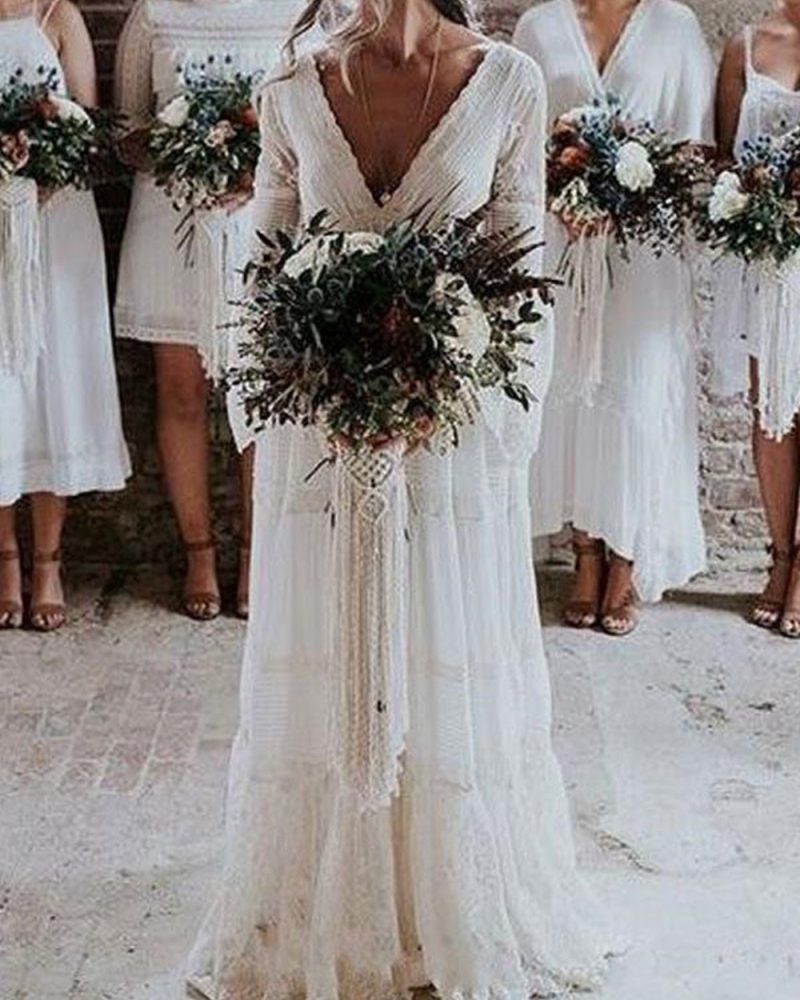 Boho Wedding Dresses Multilayer Beach Party Hippie Bridal Gowns