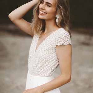 Bridal Jumpsuit Chiffon Lace Floor-Length A-Line Jewel Neck - Image 2