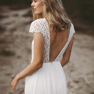 Bridal Jumpsuit Chiffon Lace Floor-Length A-Line Jewel Neck - Image 3