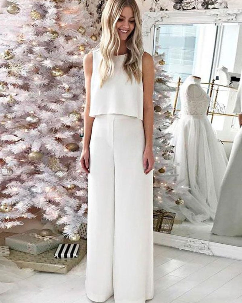 Bridal Two Piece Sets Floor-Length Sleeveless Wedding Dress