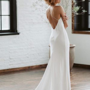 Criss-Cross Spaghetti Straps Lace-Up Backless Satin Fabric Bridal Dresses - Image 3