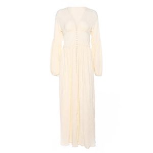 Femme Boho Vintage Long Split Button Down Gothic Robes Maxi Dress - Image 4