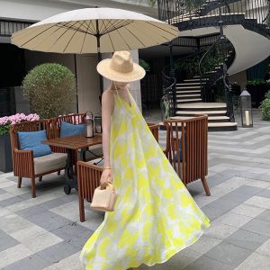Floral Print Backless Robe Femme Boho Beach Spaghetti Strap Dress - Image 3